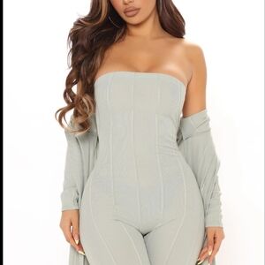 Strapless Light Gray Jumpsuit with Shawl Fashion Nova Xl